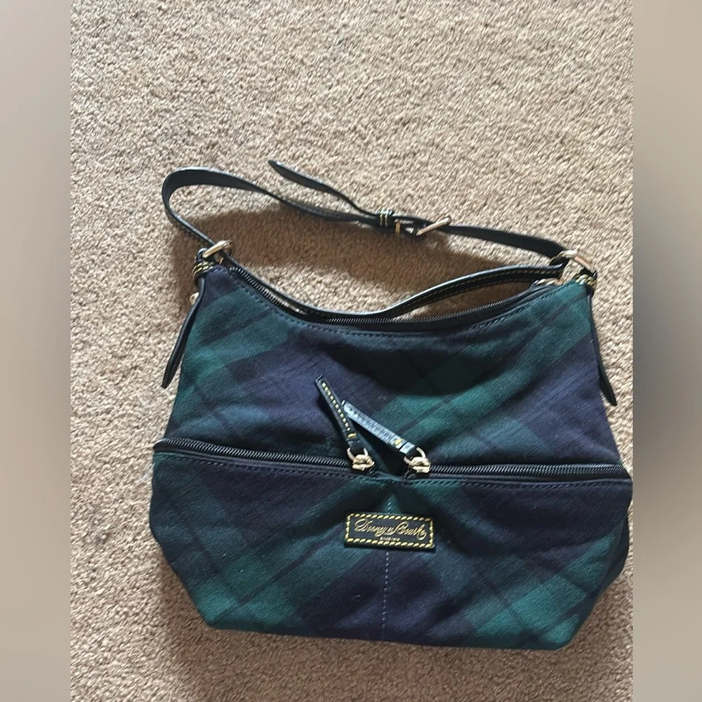 Dooney and Bourke Blue and Green Plaid Shoulder Bag - Picture 1 of 8